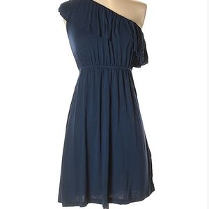 Women's Navy blue one shoulder ruffle dress